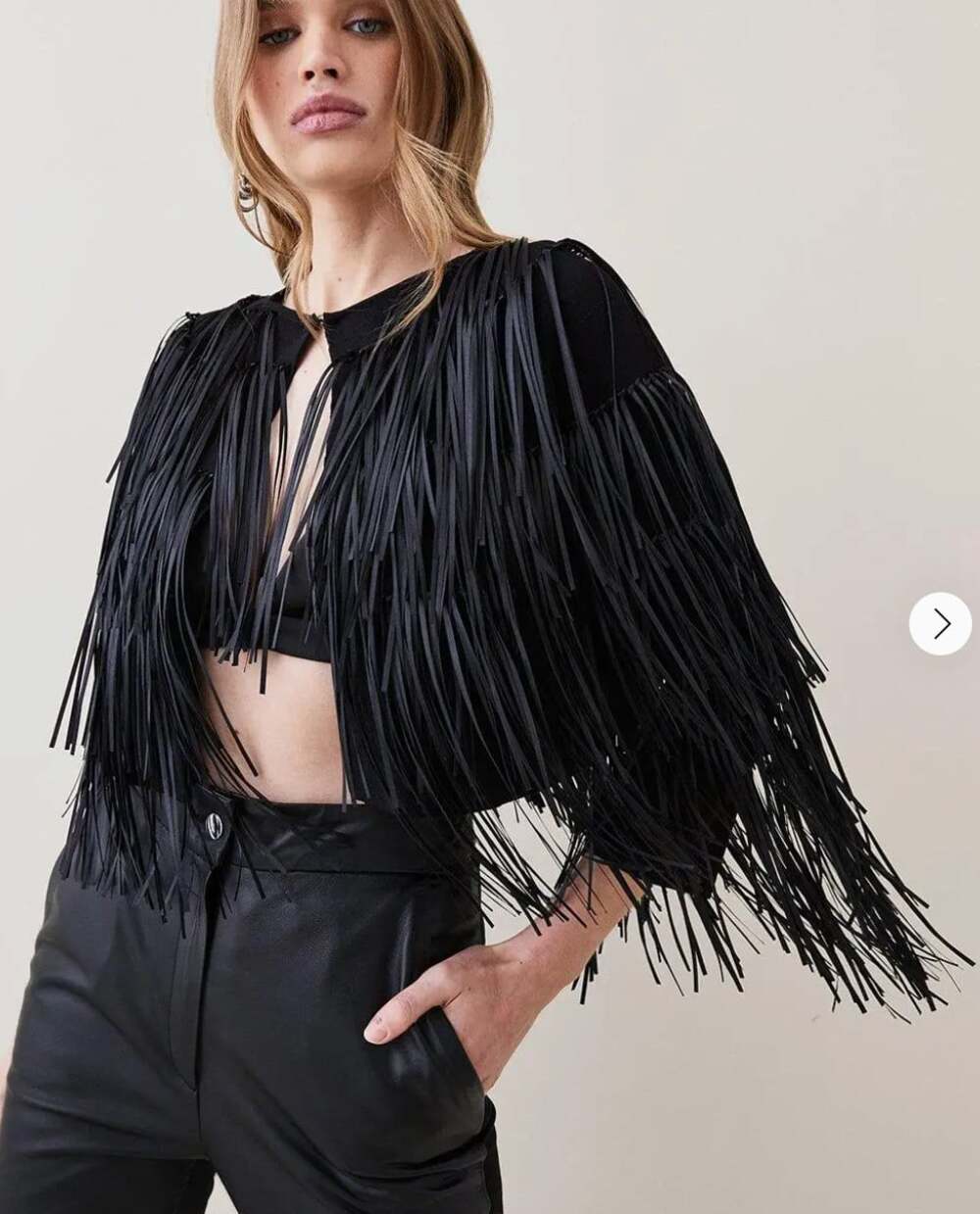 Karen Millen Fringe Cropped Jacket in Black Size Small